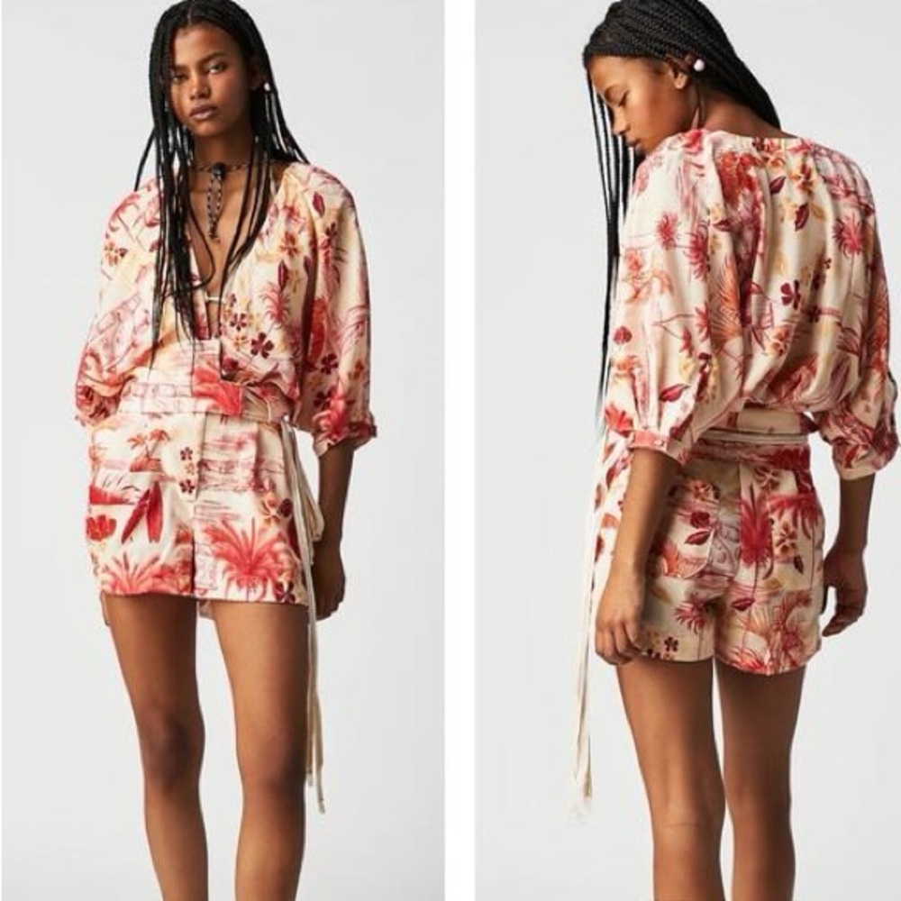 NWT Agua Bendita Linnea Shaka Wrap Romper Cover Up Medium Quiet Luxury Resort